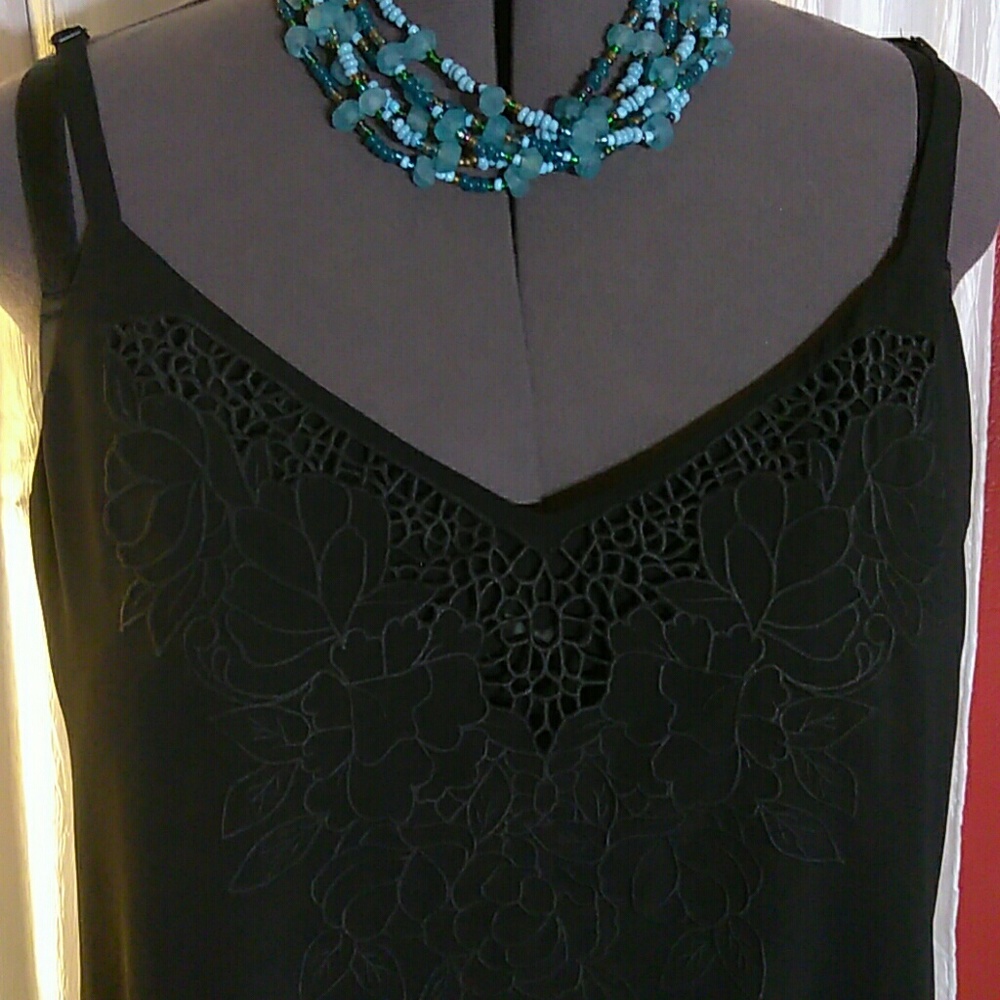Embroidered black chiffon top